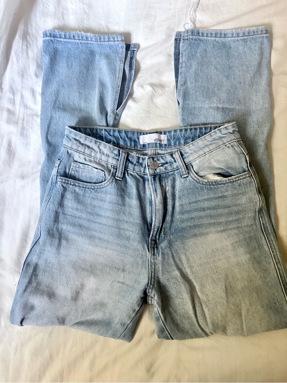 Vervet V2538 High Rise Distressed Split Hem Straight Leg Jeans y2k Size 28.